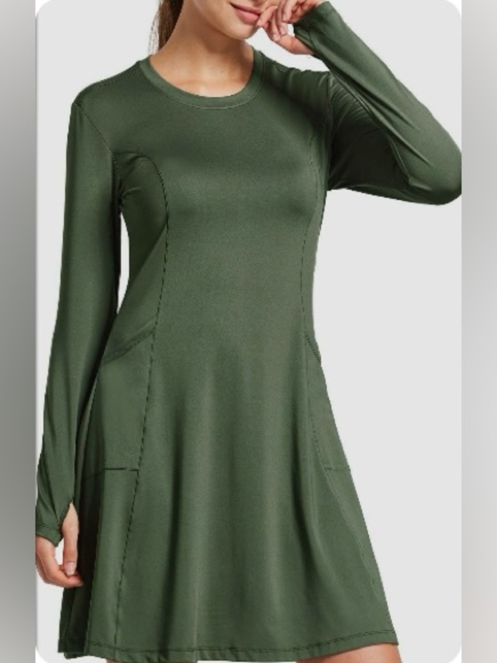Baleaf Olive Green Long Sleeve Flared Dress with pockets women’s Sz. Small
